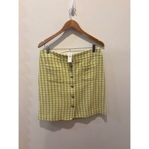 NWT Talbots Womens A Line Skirt Size‎ 8 Green White Plaid Tweed Button Front